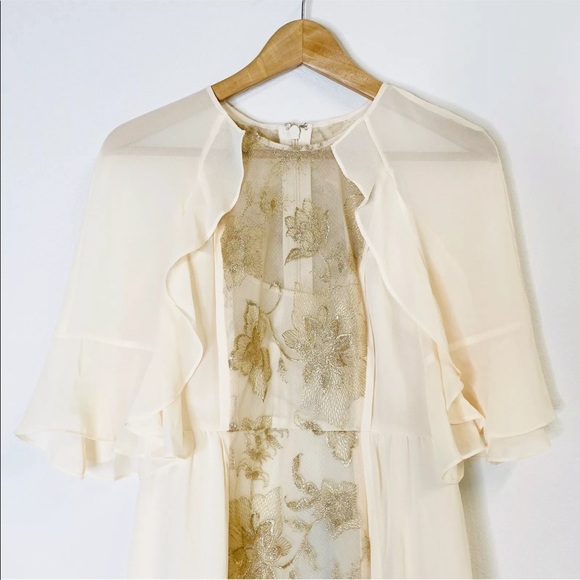 BCBGMAXAXRIA Cream Gold Embroidered Dress - Picture 4 of 10